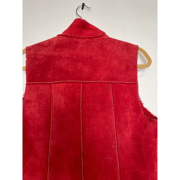 Suede Vest Womens Medium Red Leather Fleece Sleeveless Full Zip Jacket Coat - Picture 11 of 15